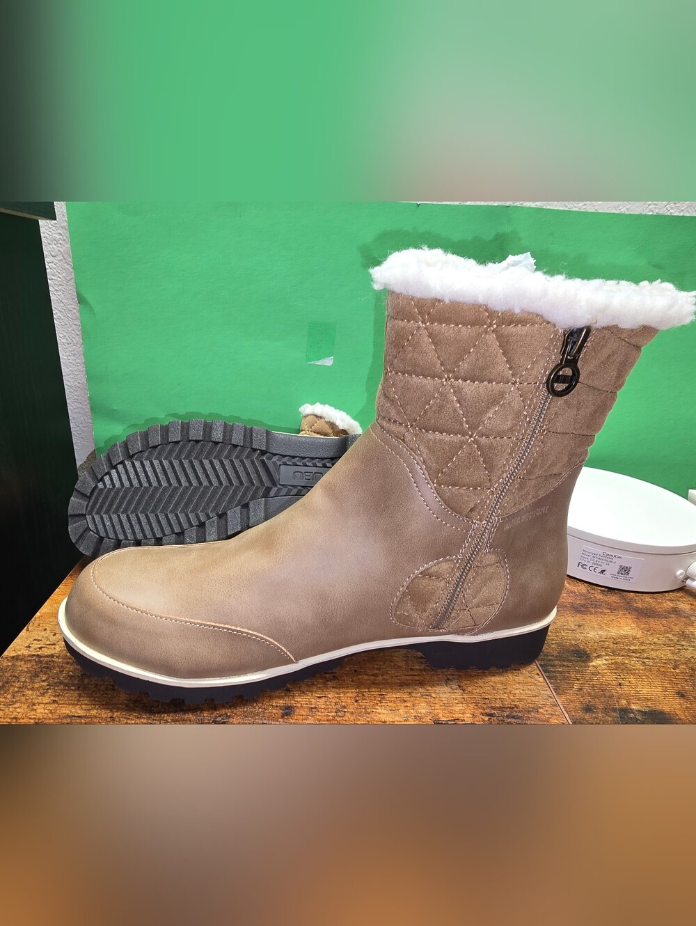 JBU Taupe Quilted Faux-Fur Winter Ankle Boot